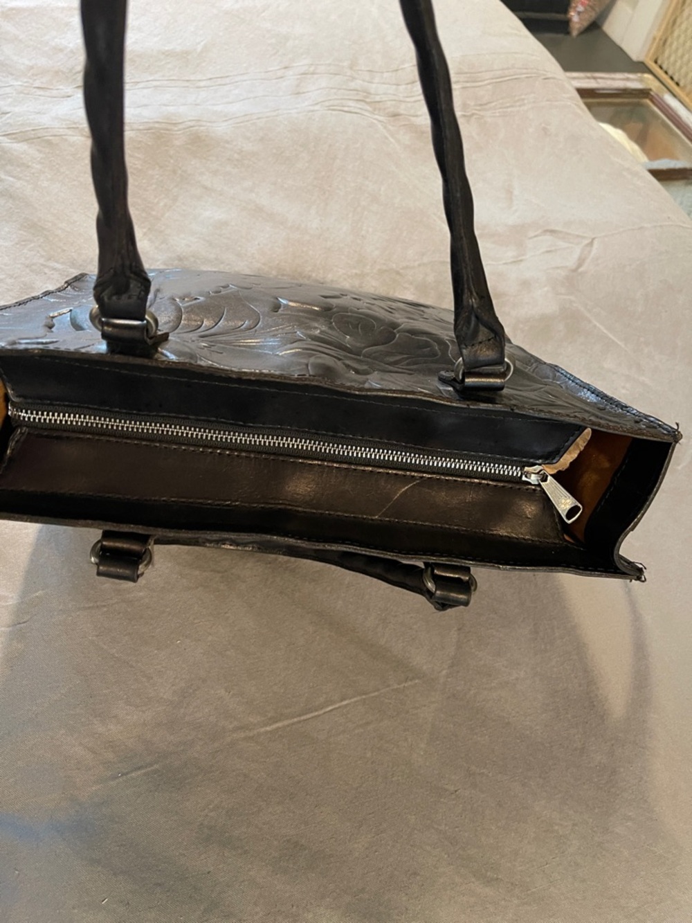 Patricia Nash Black Embossed Leather Shoulder Tote - Picture 3 of 15